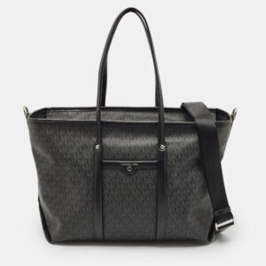 Michael Kors Black Signature Coated Canvas Large Beck Tote