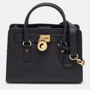 Michael Kors Black Saffiano Leather Medium Hamilton Tote