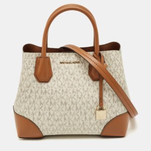 Michael Kors Brown/White Signature Coated Canvas and Leather Small Mercer Gallery Tote