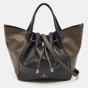 Michael Kors Black/Brown Coated Canvas and Leather Phoebe Tote