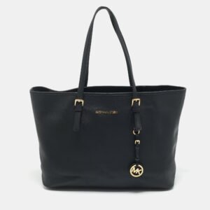 Michael Kors Black Leather Large Jet Set Travel Tote