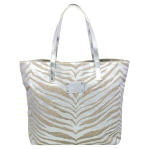 Michael Kors Silver/Beige Canvas And Patent Leather Tote