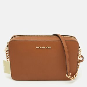 Michael Kors Brown Saffiano Leather Jet Set Large Crossbody Bag