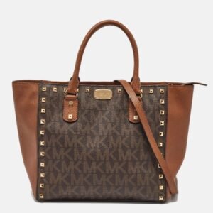 MICHAEL Michael Kors Brown Signature Coated Canvas and Leather Studded Sandrine Tote