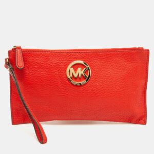 MICHAEL Michael Kors Orange Leather Wristlet Clutch