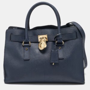 MICHAEL Michael Kors Navy Blue Leather Large East West Hamilton Tote
