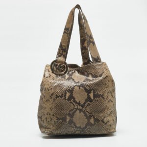 MICHAEL Michael Kors Beige Python Effect Suede Fulton Tote