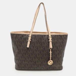 michael michael kors brown coated canvas and leather jet set travel tote