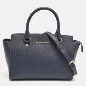 michael michael kors navy blue leather medium selma satchel