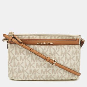 MICHAEL Michael Kors Off White Signature Coated Canvas Jet Set Travel Pochette Bag