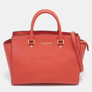 MICHAEL Michael Kors Red Saffiano Leather Large Selma Satchel