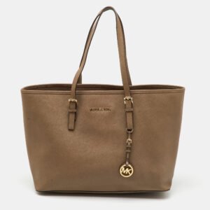 MICHAEL Michael Kors Taupe Beige Saffiano Leather Large Jet Set Tote