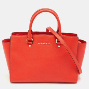 MICHAEL Michael Kors Red Saffiano Leather Large Selma Satchel
