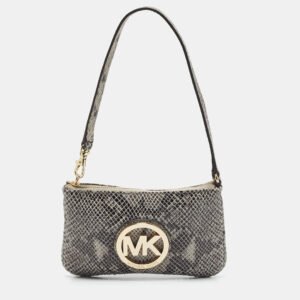 MICHAEL Michael Kors Grey Python Effect Suede Wristlet Zip Pouch