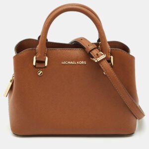 Michael Michael Kors Brown Saffiano Leather Small Savannah Satchel