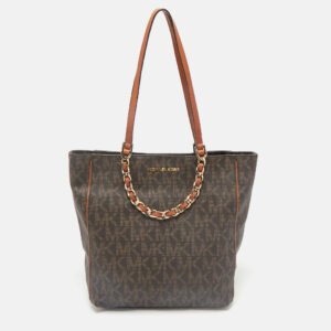 MICHAEL Michael Kors Brown Signature Coated Canvas North/South Harper Tote