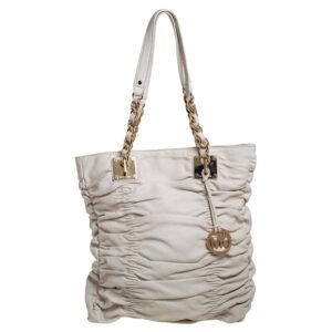 MICHAEL Michael Kors White Pleated Leather Chain Tote