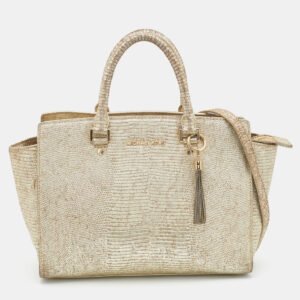 MICHAEL Michael Kors Gold Snakeskin Embossed Leather Large Selma Satchel