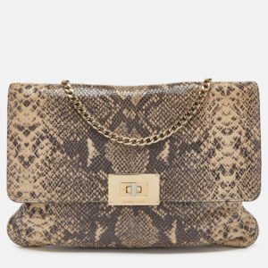 MICHAEL Michael Kors Beige Python Effect Leather Oversized Sloan Chain Clutch