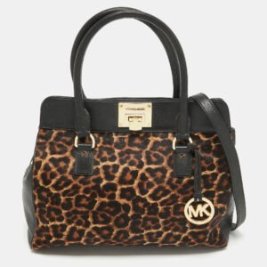 MICHAEL Michael Kors Black/Brown Leopard Print Calfhair and Leather Astrid Tote