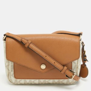 luxury-women-michael-michael-kors-used-handbags-p926415-012 MICHAEL Michael Kors Beige/Brown Signature Coated Canvas and Leather Greenwhich Shoulder Bag