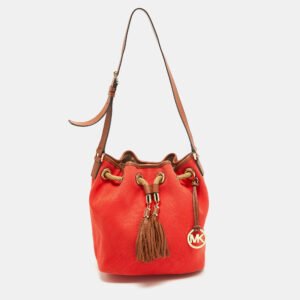 Michael Kors Orange/Brown Canvas and Leather Marina Drawstring Bag