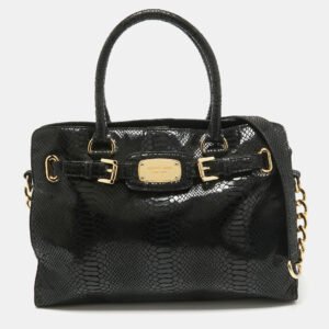MICHAEL Michael Kors Black Phyton Effect Suede East West Hamilton Tote