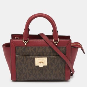 MICHAEL Michael Kors Brown/Red Signature Coated Canvas and Leather Tina Tote