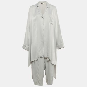 Miin Grey Crepe Shirt Dress and Pants Set M