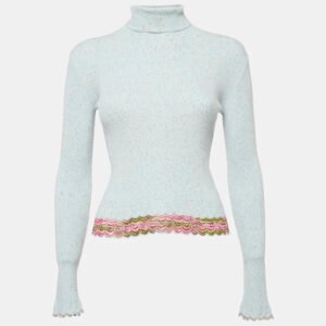 Missoni Light blue Rib Knit Turtle Neck Long Sleeve Sweater S