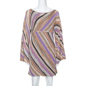 M Missoni Multicolor Perforated Knit Long Sleeve Dress M
