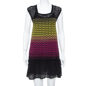 luxury-women-missoni-used-clothes-p379452-002 Missoni Multicolor Perforated Knit Ruffle Detail Shift Dress S