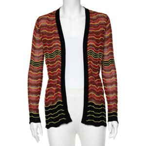 M Missoni Burnt Orange Patterned Knit Open Front Cardigan S