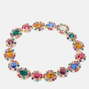 Miu Miu Rebels Multicolor Crystal Silver Tone  Necklace