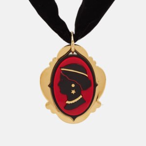 Miu Miu Blac Cameo Composite Velvet Gold Tone Necklace