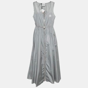 Miu Miu Grey Synthetic Zip-Up Sleeveless Midi Dress M