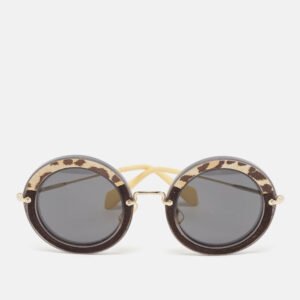Miu Miu Black Leopard Print Suede SMU08R Round Sunglasses