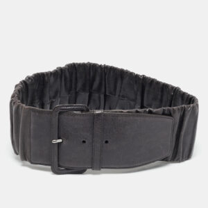 Miu Miu Grey Pleated Leather Waist Belt 75CM