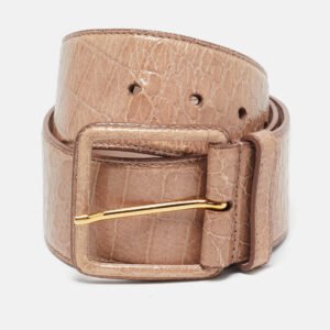 Miu Miu Old Rose Croc Embossed Patent Leather Buckle Belt 75CM