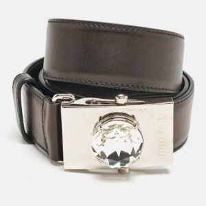 Miu Miu Black Leather Crystal Buckle Belt 80 CM