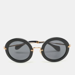 Miu Miu Black/Gold SMU 13N Round Sunglasses