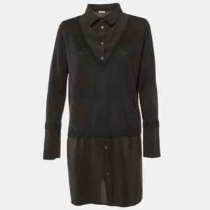 Miu Miu Black Wool Knit & Silk Long Sleeve Dress L