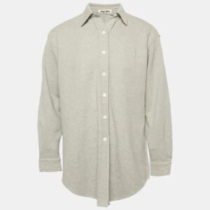 Miu Miu Grey Logo Embroidery Cotton Knit Oversized Shirt S