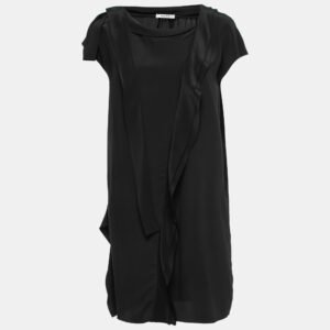 Miu Miu Black Crepe Tie Neck Ruffled Short Dress XS