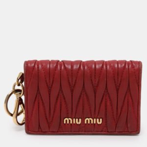 Miu Miu Red Matelasse Lux Leather Card Holder