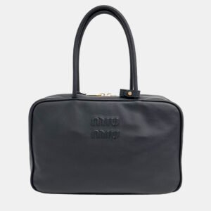 Miu Miu Black Leather embossed logo bowling bag