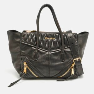 Miu Miu Black Matelasse Leather Biker Tote