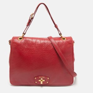 Miu Miu Red Pebbled Leather Flap Top Handle Bag