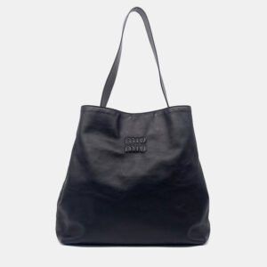 Miu Miu Black Leather Embossed Logo Shoulder Bag