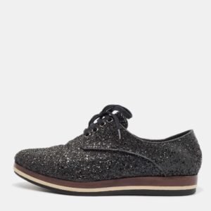 Miu Miu Black Glitter Lace Up Sneakers Size 39